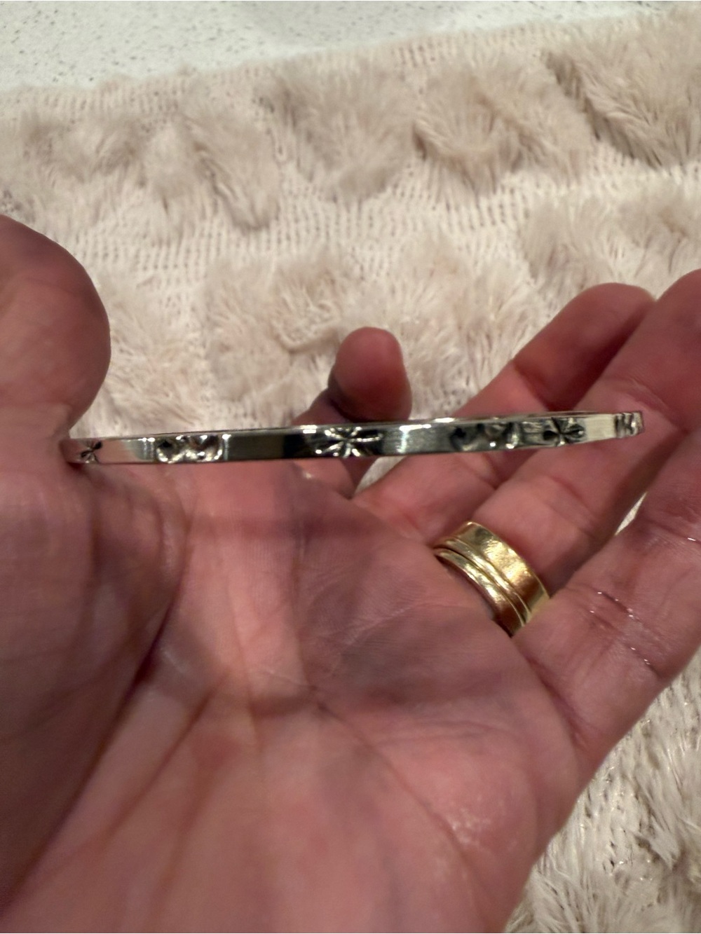 Sterling Silver  very old Stamped Flower Bangle Bracelet